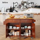 Kitchen Island with Storage, Mobile Kitchen Island Side Table on Wheels with Rubber Wood Drop-leaf Countertop , Side Rack and Drawer and for Kitchen,Dining Room - Brown