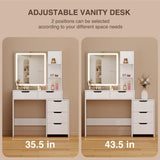 Noelse Vanity Desk with Lights, Makeup Vanity with Adjustable Brightness and 3 LED Modes, Dressing Table Set with 5 Movable Large Drawers for Bedroom, White