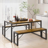 Lofka Dining Table Set for 4, Kitchen Table Set with 2 Benches, for Breakfast Nook and Small Space, Retro