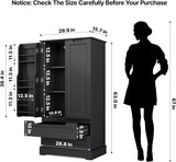 63-Inch Black Pantry Cabinet, Moisture-Proof & Anti-Tip with Drawers and Barn Doors for Spacious Storage