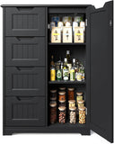 Asofer 33" Kitchen Pantry with Door and Shelves, Small Food Pantry Cabinet Cupboard with 4 Drawers,Black
