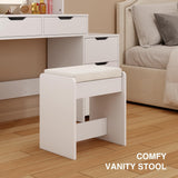 Noelse Vanity Desk with Lights, Makeup Vanity with Adjustable Brightness and 3 LED Modes, Dressing Table Set with 5 Movable Large Drawers for Bedroom, White
