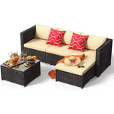 5Pcs Patio Conversation Set，Outdoor Rattan Sectional Sofa，Beige