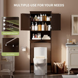 Over The Toilet Storage Cabinet with Open Shelf and Double Doors - Espresso