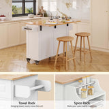 Kitchen Island with Storage, Mobile Kitchen Island Side Table on Wheels with Rubber Wood Drop-leaf Countertop , Side Rack and Drawer and for Kitchen,Dining Room - White