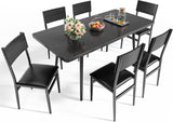 Noelse 63" Dining Table Set for 4-6 People, 7-Piece Extendable Kitchen Table Set with 6 Padded Chairs, Modern Dining Room Set for Small Space, Black