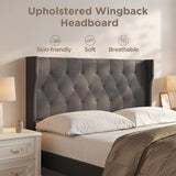 Asofer Full Size Upholstered Platform Bed Frame with Upholstered Wingback Headboard, Dark Gray