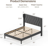 Noelse Full Size Bed Frame with Upholstered Headboard, Bed Frame with Solid Wooden Slats, Under Bed Storage, No Box Spring Needed, Noise-Free, Gray