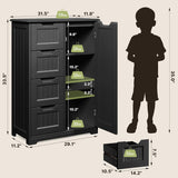 Asofer 33" Kitchen Pantry with Door and Shelves, Small Food Pantry Cabinet Cupboard with 4 Drawers,Black