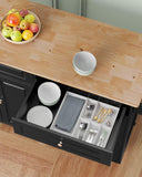 Kitchen Island with Storage, Mobile Kitchen Island Side Table on Wheels with Rubber Wood Drop-leaf Countertop , Side Rack and Drawer and for Kitchen,Dining Room - Black