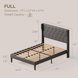 Asofer Full Size Upholstered Platform Bed Frame with Upholstered Wingback Headboard, Dark Gray