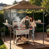 8'x5' Grill Gazebo,Asofer Tier BBQ Canopy with Vented Top, Outdoor Steel Frame Shelters with Shelves and Hooks for Backyard Patio,Brown