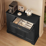 Coffee Bar, Lofka 42" Kitchen Storage Cabinet, Sideboard Buffet Cabinet with 8 Shelves, 1 Drawer, Black