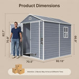 Asofer 8x6 ft Resin Outdoor Storage Shed with Integrated Floor, Lockable Door, Window & Vent System, All-Weather Waterproof UV Resistant Plastic Tool Shed for Backyard Garden Patio, Gray