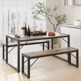 Dining Table Set for 4 with Benchs for Small Spaces, Gray