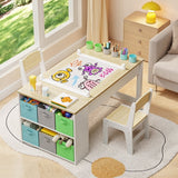 Kids Art Table and Chair Set with Easel, Lofka Kids Desk with 2 Chairs & Storage Bins, Toddler Table and Chair Set for Reading, Craft, Drawing, Wood