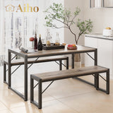 Dining Table Set for 4 with 2 Benches - Gray