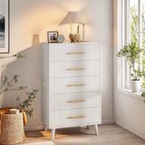 White Dresser for Bedroom, Lofka 5 Drawers Storage Dresser Chest with Metal Handle.