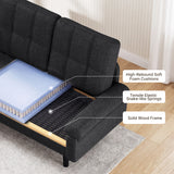 Lofka 80" L-Shaped Sectional Sofa with Chaise, 3-Seat Linen Upholstered Couch with 7.8" High Legs, Black Sofa