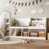 Asofer 66” Kids Toy Organization Cubby Bookcase, 7-Cubbie Bench with Cushion for Children Room Playroom