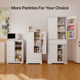 47" Kitchen Pantry Storage Cabinet with 2 Doors and 8 Shelves, Noelse Wooden Food Storage Cabinets with 2 Drawers for Dining Room and Craft Room