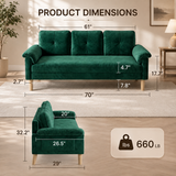 Lofka 70" Modern Sofa with 3 Soft Pillows Velvet lounge Sofa with Side Storage Pocket,Black sofa