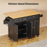 36 "H Wooden Kitchen Island Cart on Wheels with 2 Cabinet and 2 Drawers for Kitchen - Black