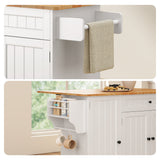 Noelse Kitchen Island with Storage, Island Table for Kitchen with Drop Leaf, Spice Rack, Towel Bar for Small Kitchens, White