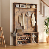 Noelse Entryway Hall Tree with Bench and Storage, 3 in 1 Hall Tree with Coat Rack and Shoe Storage, Adjustable Shoe Organizer, 2-Tier Storage Shelf for Hallway, Entryway, Rustic Brown