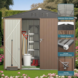 8x6 ft Outdoor Storage Shed on Sale, Sheds & Outdoor Storage with Lockable Doors, Metal Garden Shed by Durable Galvanized Steel for Patio, Lawn - Light Brown