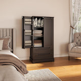 Noelse Pantry Storage Cabinets with Doors and Shelves, 47'' Kitchen Pantry with 2 Large Drawers for Kitchen Dining Room and Living Room, Dark Brown