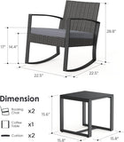 Noelse 3 Piece Patio Furniture Set, Wicker Rocking Chair Set with Table and Cushions for Patio,Balcony,Porch, Gray
