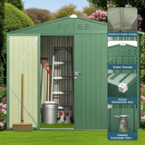 8x6 ft Outdoor Storage Shed on Sale, Sheds & Outdoor Storage with Lockable Doors, Metal Garden Shed by Durable Galvanized Steel for Patio, Lawn - Green