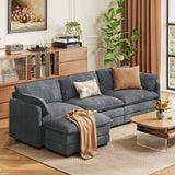 Noelse 110.2" L Shaped Modern Sofa Modular Sectional Cloud Couch with Movable Ottoman, 3-Seater Comfy Corduroy Deep Seat Sofa with 2 Pillows for Living Room, Bedroom and Apartment, Grey