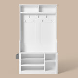 Asofer Hall Tree with Coat Rack & Storage Bench for Entrance, Mudroom Shoe Cabinet, Entryway Cubby, White