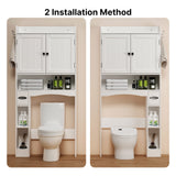 Noelse Over the Toilet Storage Cabinet, Over Toilet Bathroom Organizer with 2 Doors, Adjustable Shelves, Toilet Paper Holder, 2 Side Hooks, Space-Saver for Bathroom, Laundry, White