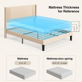 Full Bed Frame with 4 Storage Drawers and 2-Tier Headboard - Beige