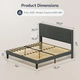 Asofer Full Bed Frame with Headboard, Upholstered Platform Metal Frame, Noise Free, Dark Gray