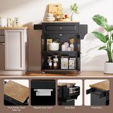 Rolling Kitchen Island with Spice Rack，Towel Rack for Dinning Room and Kitchen - Black