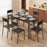 Dining Table Set for 6 , 7-Piece Kitchen Table Set for Small Space, Apartment, Kitchen, Dining Room, Space-Saving - Black