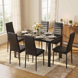 7 Piece Dining Table Set for 6, 51.2" Black Tempered Glass Rectangular Kitchen Table & 6 PU Leather Upholstered Dining Chairs, Black