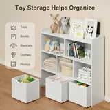 Kids Toy Storage Cabinet with 3 Movable Drawers and 6 Open Shelves, Noelse Kids Bookcase with Storage for Playroom Nursery Kids Room Organization, White