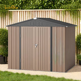 8'x6' Outdoor Storage Shed, Lofka Metal Garden Shed for Outdoor Storage, Brown