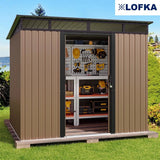 Lofka 8'x6' Outdoor Storage Shed, Metel Sheds with Sliding Doors for Backyard|Patio, Brown