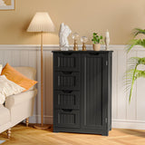Asofer 33" Black Moisture-Resistant Anti-Tip Pantry Cabinet with Door, 4 Drawers & Shelves
