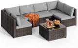 Noelse Outdoor Patio Furniture Set, 7 Pieces Wicker Sectional Furniture Set with Coffee Table for Backyard, Gray