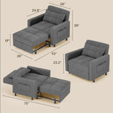 Asofer 3-in-1 Convertible Dark Gray Sofa Bed for Small Spaces, Wide Single Bed, Adjustable Backrest