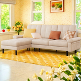 Convertible L Shaped Sofa Bed with Removable Armrest and Pillow, Sleeper Couch with 4 Inches Soft Cushion for Living Room, Beige