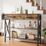 39" Console Table with 2 Drawers and 3 Tier Storage Shelves - Rustic Brown