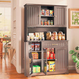 Asofer 67.7" Kitchen Pantry Cabinet with Door & Shelves, Sideboard Buffet Cabinet with Microwave Stand for Dining Room, Dark Brown